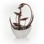 Alpine Corporation 15"H Indoor Multi-Tier Metal Floral Leaf Tabletop Fountain with Stone-Filled Base