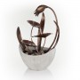 Alpine Corporation 15"H Indoor Multi-Tier Metal Floral Leaf Tabletop Fountain with Stone-Filled Base